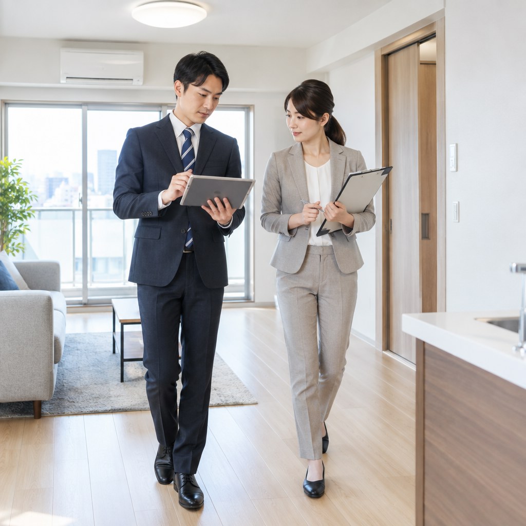 投資用不動産を内見し確認するイメージ